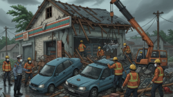 Angin Kencang Robohkan Bangunan di Balikpapan Barat, Seorang Pedagang Tewas Tertimpa Reruntuhan