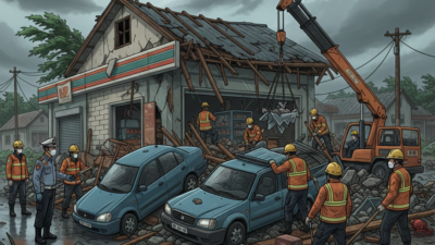 Angin Kencang Robohkan Bangunan di Balikpapan Barat, Seorang Pedagang Tewas Tertimpa Reruntuhan