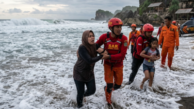 Dua Wisatawan Terseret Ombak di Pantai Sundak, Dramatis Diselamatkan Tim Rescue
