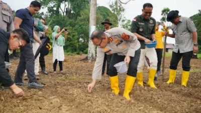 Polres Bontang Tanam Jagung Serentak di Bontang Lestari, Kapolres Serahkan Bantuan Mesin Pipil untuk Petani