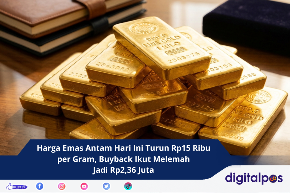 Harga Emas Antam Hari Ini Turun Rp15 Ribu per Gram, Buyback Ikut Melemah Jadi Rp2,36 Juta