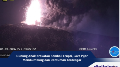 Gunung Anak Krakatau Kembali Erupsi, Lava Pijar Membumbung dan Dentuman Terdengar