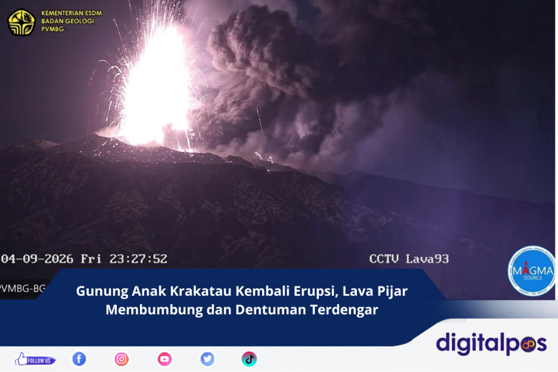 Gunung Anak Krakatau Kembali Erupsi, Lava Pijar Membumbung dan Dentuman Terdengar