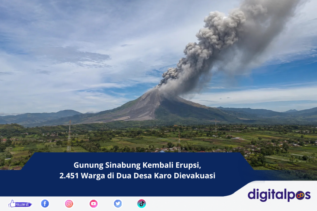 Gunung Sinabung Kembali Erupsi, 2.451 Warga di Dua Desa Karo Dievakuasi