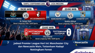 Jadwal Premier League Hari Ini Manchester City dan Newcastle Main, Tottenham Hadapi Nottingham Forest