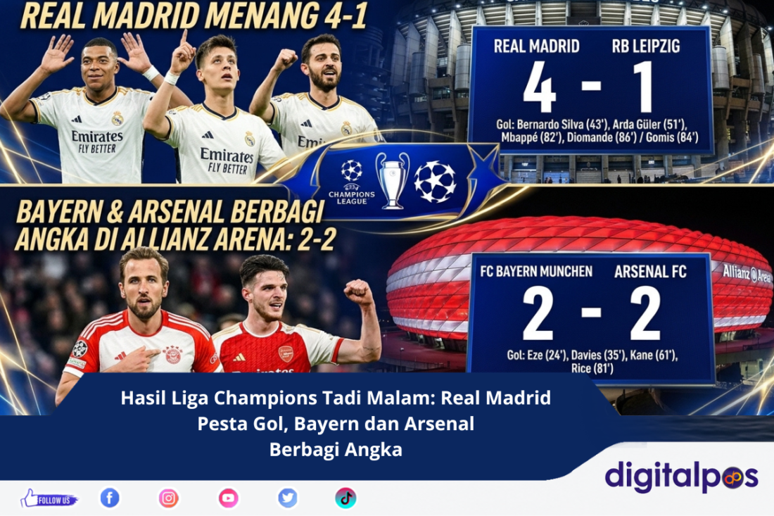 Hasil Liga Champions Tadi Malam Real Madrid Pesta Gol, Bayern dan Arsenal Berbagi Angka